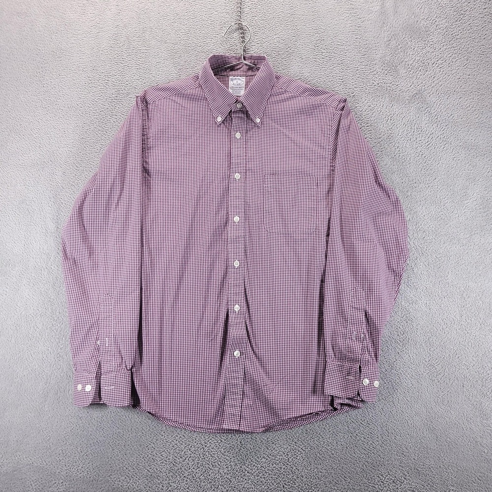 Brooks Brothers Shirt Mens M Red Check Regent‎ Stretch Button Down Long Sleeve